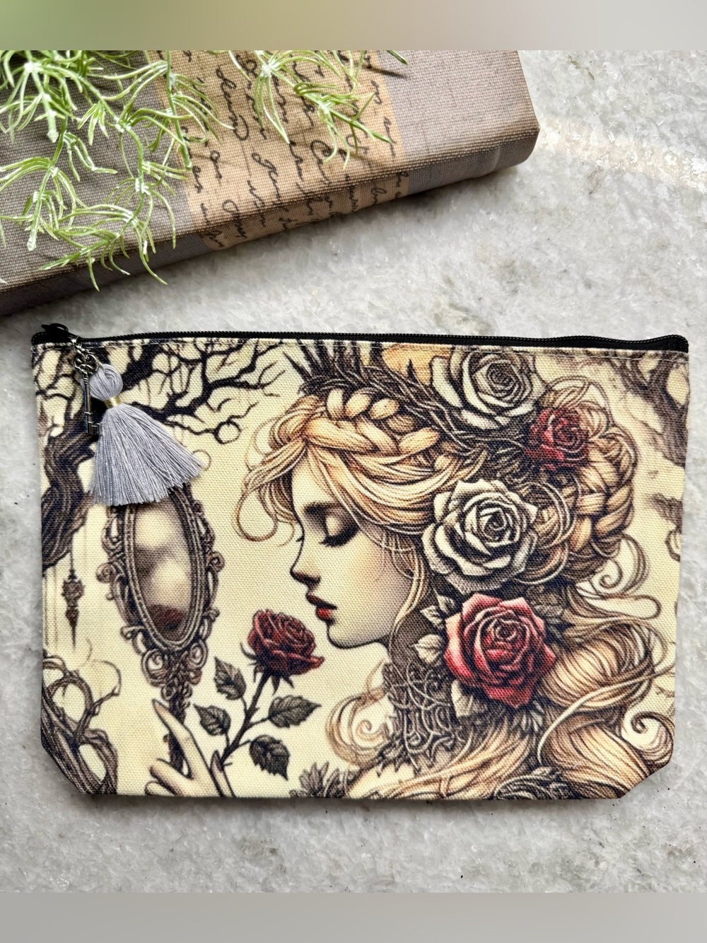 New Mysterious Girl / Fairy & Roses Makeup, Accessories Zip Bag w/ Charm - 9”